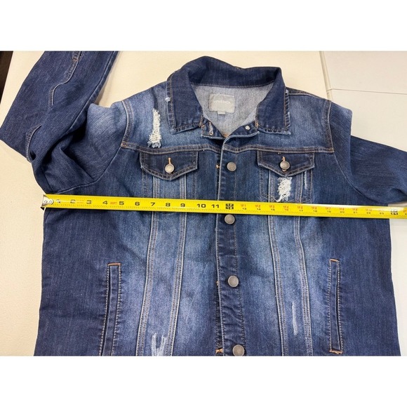 Lovesick Distressed Denim Jacket Cropped Blue Jean Jacket Raw Hem Juniors 1 - Picture 5 of 10